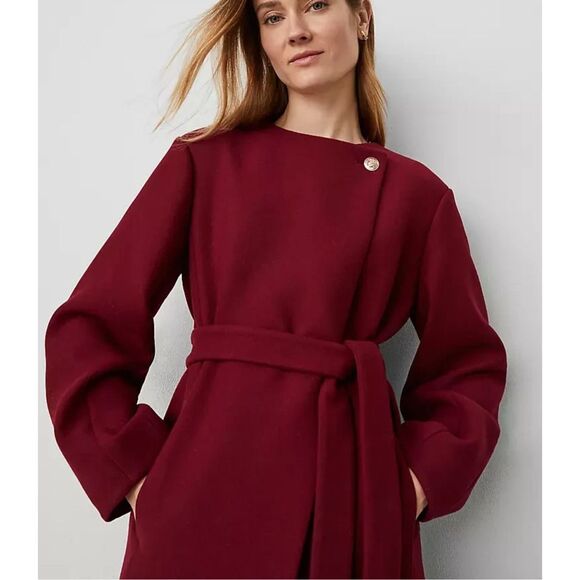 ANN TAYLOR $258 WOOL BLEND BALLOON SLEEVE COAT MULBERRY MEDIUM PETITE NEW - Picture 3 of 4